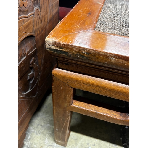 1109 - A Chinese square caned pine low table, width 97cm, height 51cm