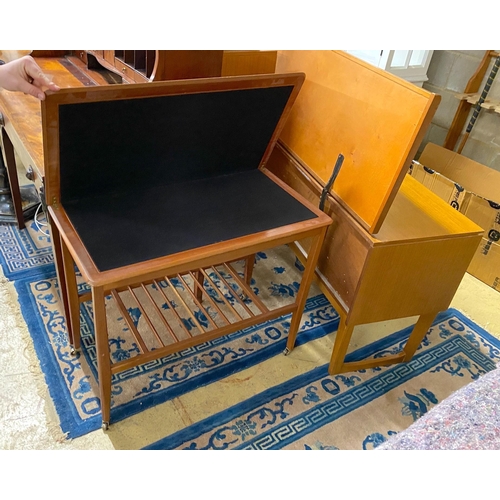 1135 - A mid century teak dressing table, width 147cm, depth 43cm, height 112cm, together with a stool, che... 