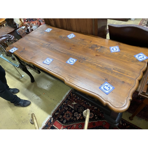 1143 - An 18th century style French provincial part painted pine kneehole writing table, width 170cm, depth... 