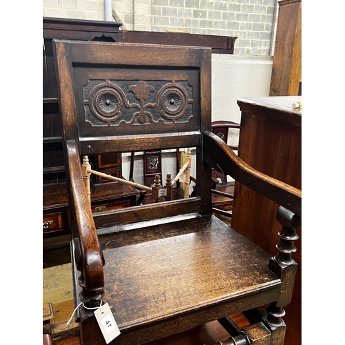 1149 - A Victorian Jacobean Revival oak Wainscot chair, width 55cm, depth 43cm, height 102cm