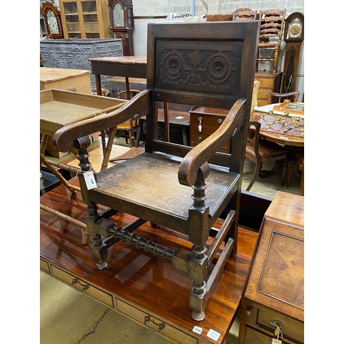 1149 - A Victorian Jacobean Revival oak Wainscot chair, width 55cm, depth 43cm, height 102cm