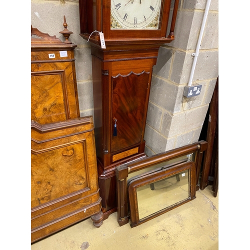 1159 - An early 19th century mahogany eight day longcase clock with painted arched dial, height 218cm... 