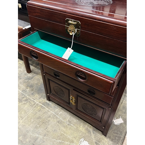 1174 - A Chinese carved hardwood canteen cabinet, width 56cm, depth 35cm, height 49cm