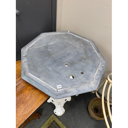 1183 - A Victorian octagonal cast iron slate top table, width 70cm, height 81cm