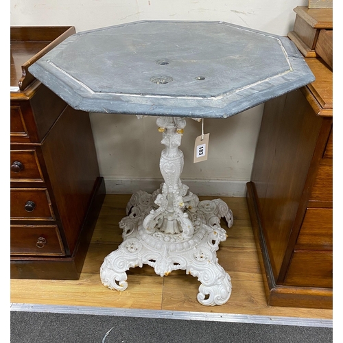 1183 - A Victorian octagonal cast iron slate top table, width 70cm, height 81cm