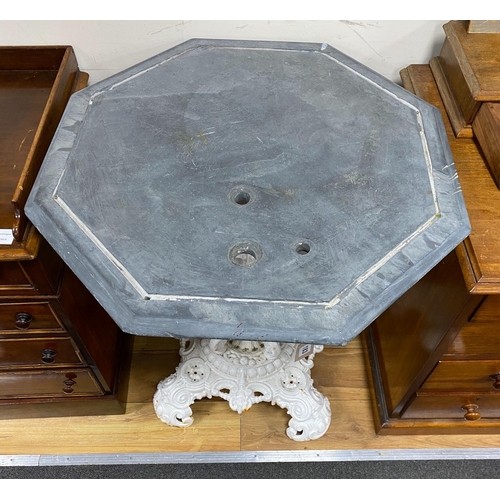 1183 - A Victorian octagonal cast iron slate top table, width 70cm, height 81cm