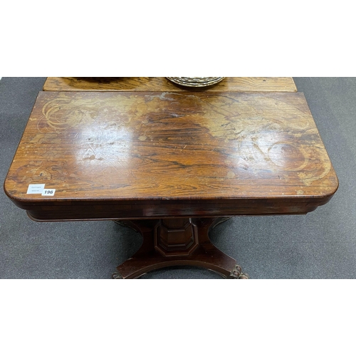 1196 - A Victorian rosewood folding card table, width 88cm, depth 45cm, height 78cm