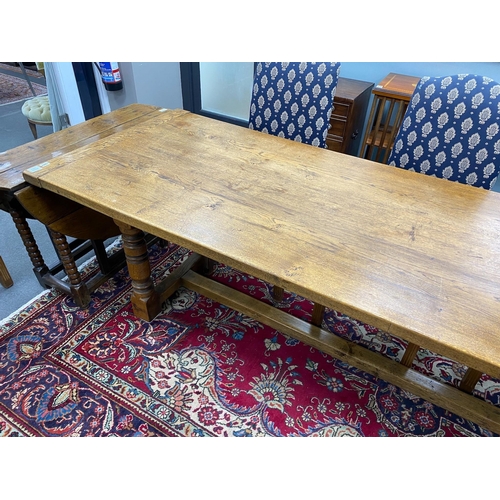 1201 - A large 18th century style rectangular oak refectory dining table, length 296cm, depth 89cm, height ... 