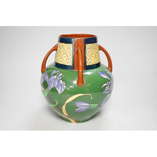 1251 - A Foley Intarsio vase decorated with Irises, numbered 3003, 21cm