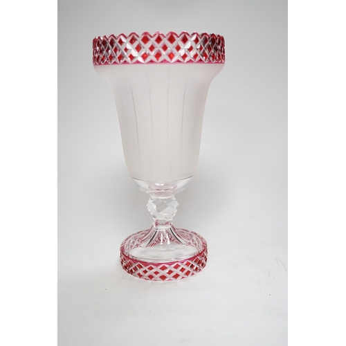 1252 - A late 19th century frosted and ruby flashed cut glass vase, 27.5cm