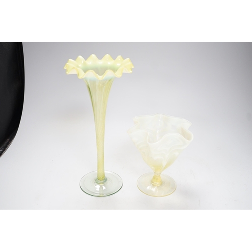 1271 - Two early 20th century vaseline glass vases, tallest 29cm