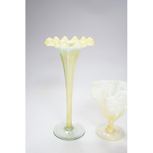 1271 - Two early 20th century vaseline glass vases, tallest 29cm