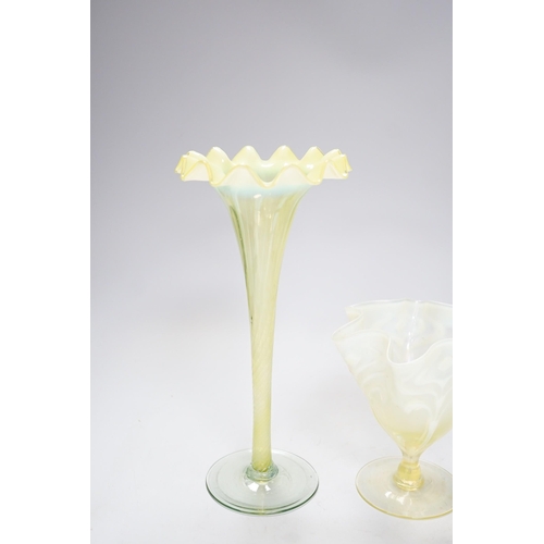 1271 - Two early 20th century vaseline glass vases, tallest 29cm