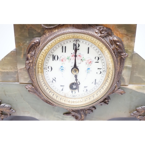 1273 - A French figural bronze mounted green onyx clock, 30cm