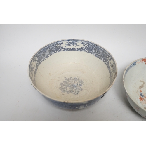 1280 - Six 18th century Chinese porcelain bowls (a.f.) and a Chinese imari plate, largest bowl 20cm diamete... 