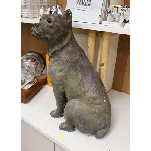 1285 - A large painted plaster model of a seated mastiff. 54cm tall