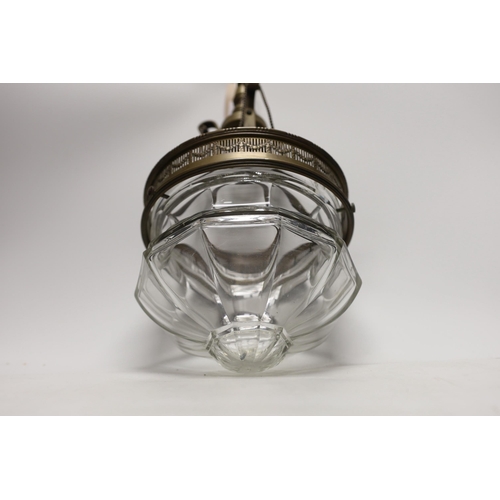 1288 - A brass mounted glass hanging lantern, 42cm