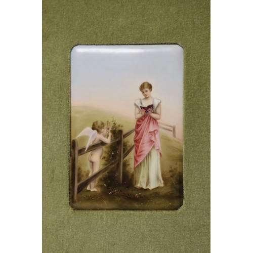 1337 - A Dresden porcelain plaque in velvet and gilt mount