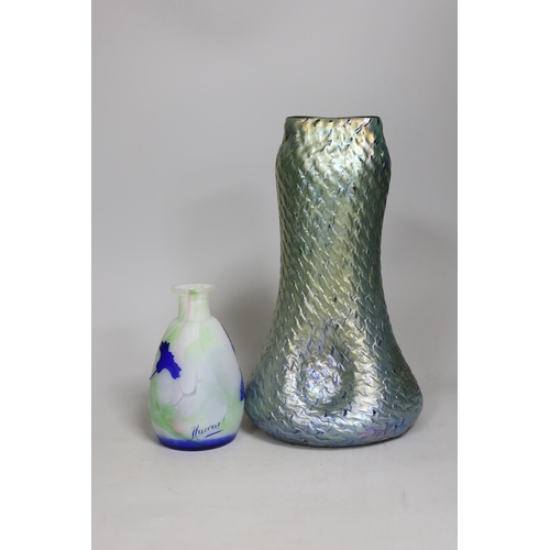 1341 - A Harrach cameo glass vase and an iridescent art glass vase. Tallest 27cm