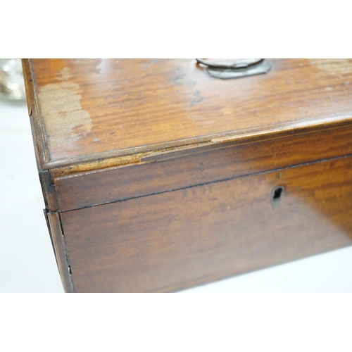 1383 - A late George III satinwood inlaid tea caddy and a later similar  mahogany tea caddy, largest 30cms ... 