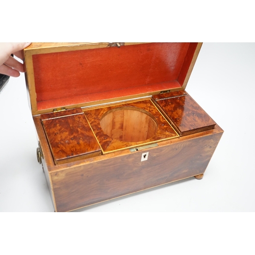 1412 - A Regency burr yew tea caddy (partly sun-bleached). 33cm wide Ivory submission reference: 1JYSY7TC... 