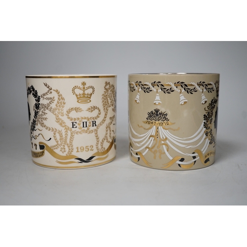 1417 - Richard Guyatt for Wedgwood. Two Royal commemorative mugs. Tallest 10.5cm