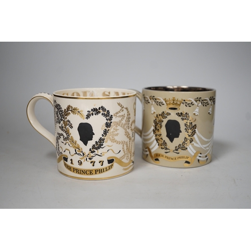 1417 - Richard Guyatt for Wedgwood. Two Royal commemorative mugs. Tallest 10.5cm