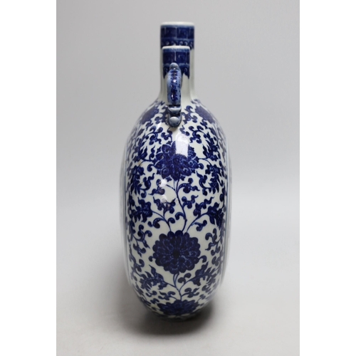 1418 - A Chinese blue and white moonflask, 28.5cm high