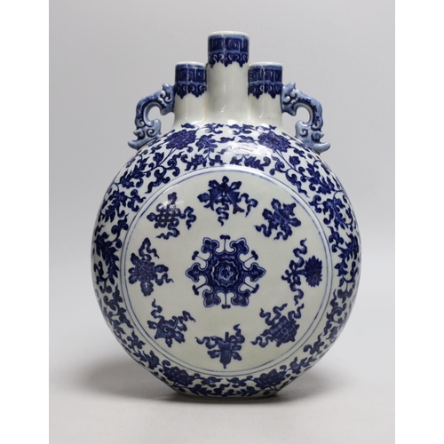 1418 - A Chinese blue and white moonflask, 28.5cm high