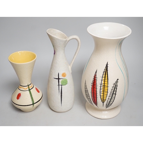 1431 - Two West German pottery vases and a jug, circa 1940s-50s