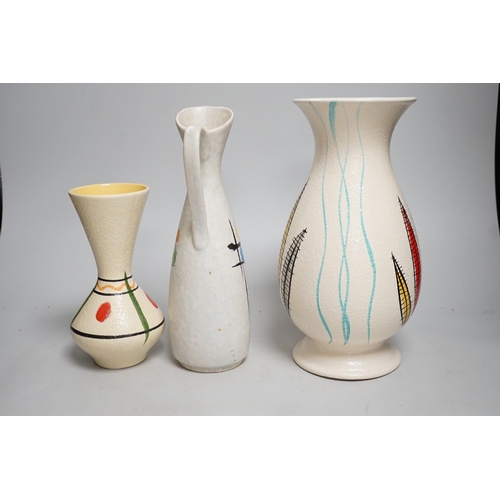 1431 - Two West German pottery vases and a jug, circa 1940s-50s