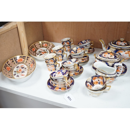 1436 - An early 19th century English porcelain Japan-pattern tea and coffee set and two similar dessert dis... 