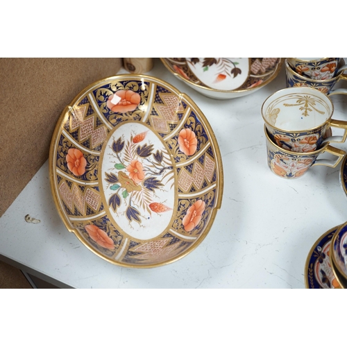 1436 - An early 19th century English porcelain Japan-pattern tea and coffee set and two similar dessert dis... 