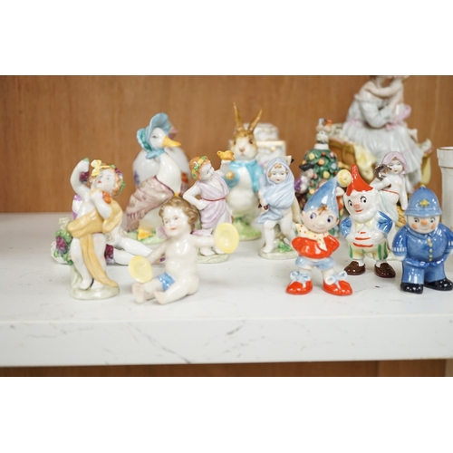 1444 - A small group of various porcelain figures etc. including Beatrix Potter and continental porcelain... 