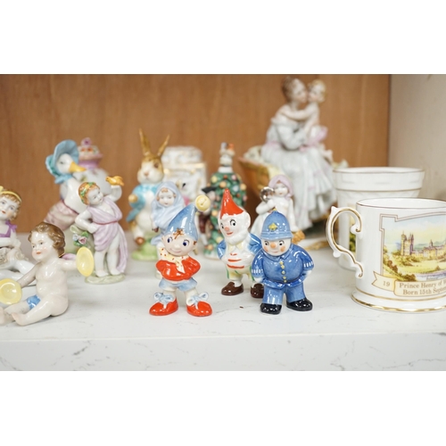 1444 - A small group of various porcelain figures etc. including Beatrix Potter and continental porcelain... 