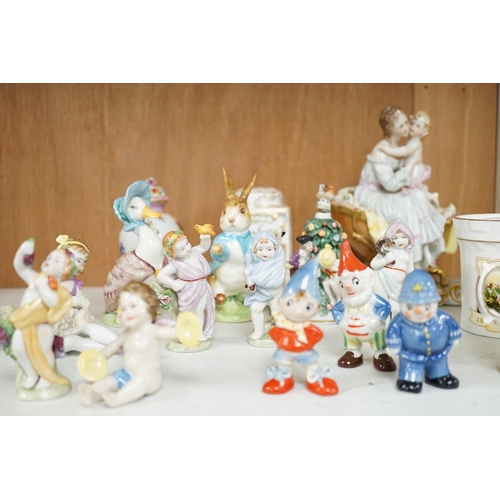 1444 - A small group of various porcelain figures etc. including Beatrix Potter and continental porcelain... 