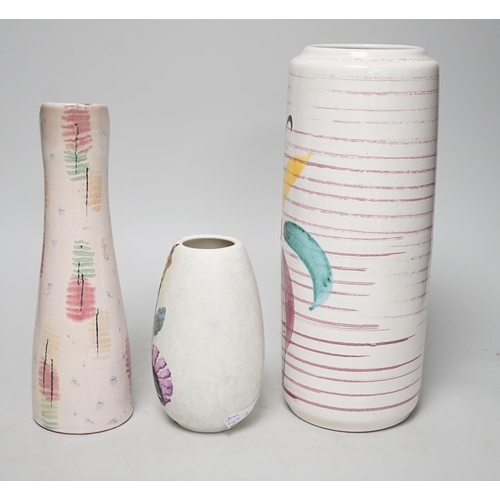 1447 - Three West German art pottery vases; Jasba vase and Bay Keramik, tallest 28cm