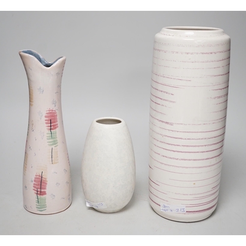 1447 - Three West German art pottery vases; Jasba vase and Bay Keramik, tallest 28cm