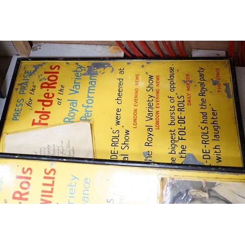 1471 - Two enamelled metal Royal Variety advertisement posters, 78cms high x 53cms wide