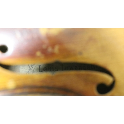 1485 - A Louis Lowendall Maggini violin, label inscribed and dated 1884, cased