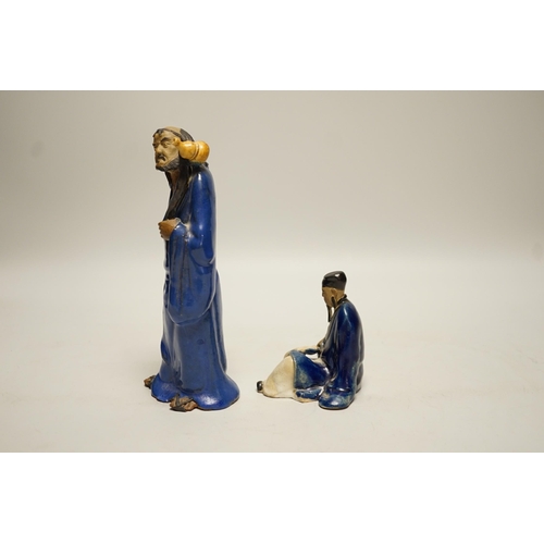 1494 - Two Chinese glazed pottery figures of Li Tieguai and Lu Dongbin, late 19th/early 20th century, large... 