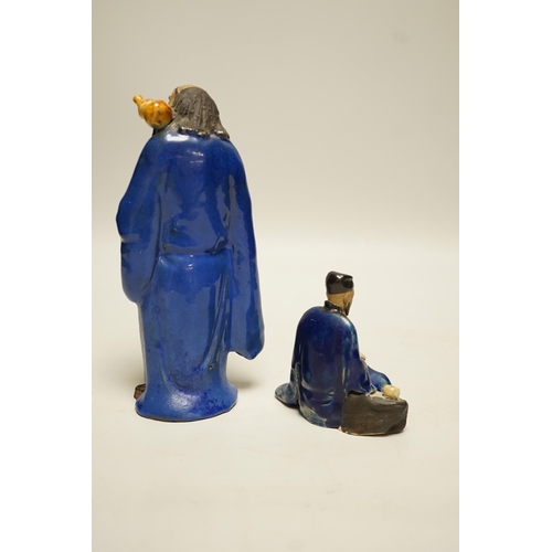 1494 - Two Chinese glazed pottery figures of Li Tieguai and Lu Dongbin, late 19th/early 20th century, large... 