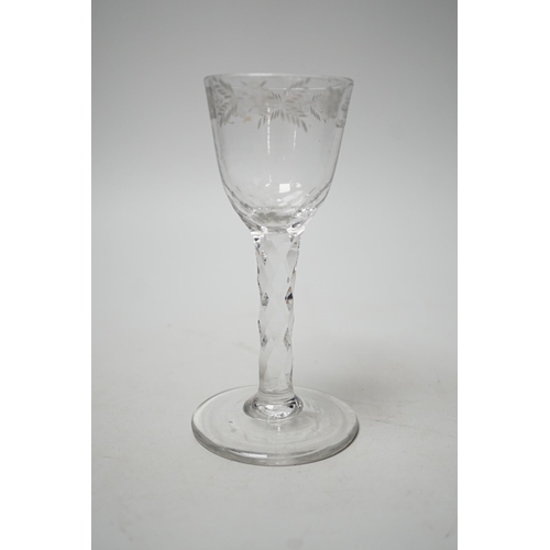 1496 - A George III facet stem wine glass. 15.5cm tall