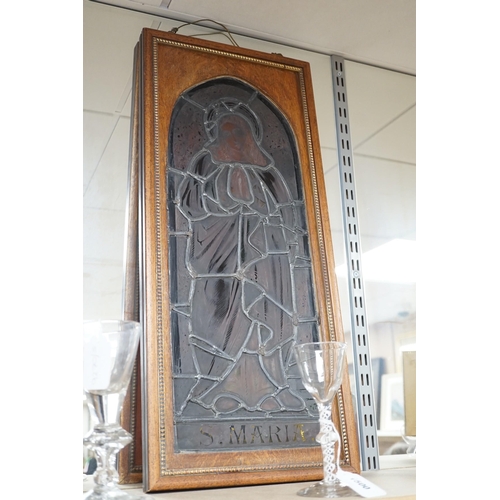 1497 - A pair of Victorian framed stained glass panels of St. Martin and St. Simon. 68.5cm tall