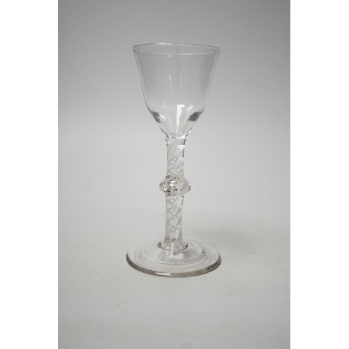 1500 - Mid 18th century opaque-twist stem wine glass. 16cm tall