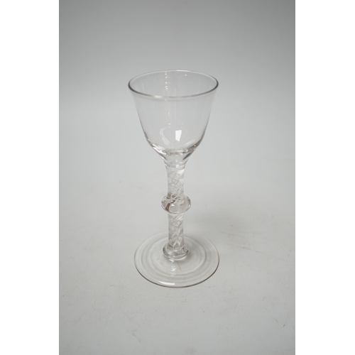 1500 - Mid 18th century opaque-twist stem wine glass. 16cm tall