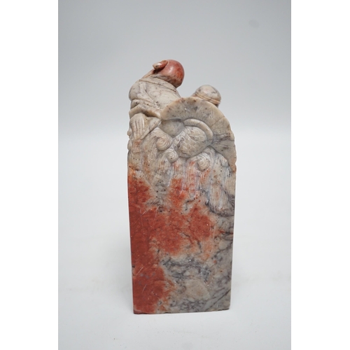 1501 - A large Chinese chicken blood soapstone seal, Qing dynasty. 15cm