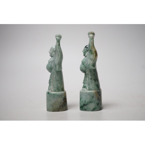 1513 - A pair of Chinese jadeite figures of Budai, 10cm tall