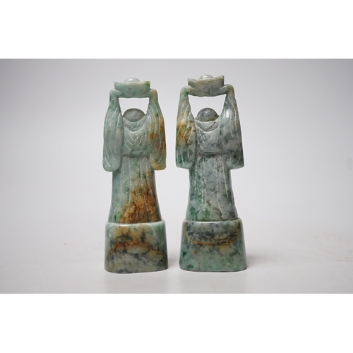 1513 - A pair of Chinese jadeite figures of Budai, 10cm tall