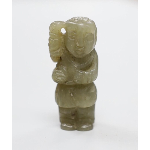 1546 - A Chinese celadon jade figure of a boy. 4.5cm tall